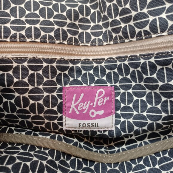 Fossil Key Per Bag Large Black Waxed Canvas Shoulder Tote - Picture 5 of 16